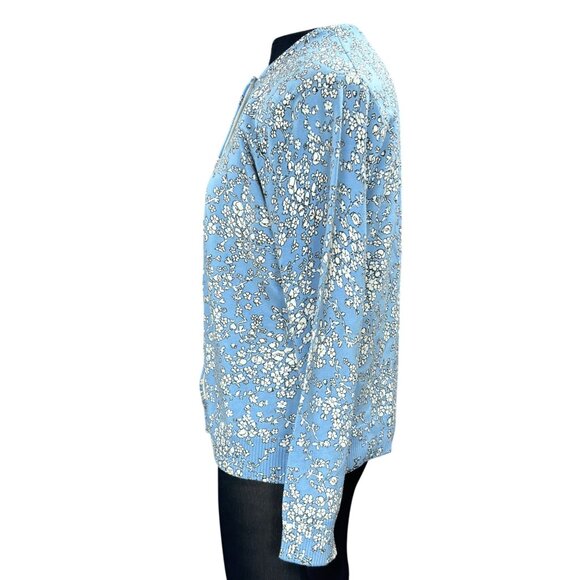 Lands End Womens Blue Floral Button-Down Cardigan Sweater S/P Cotton Blend Light - Picture 2 of 11